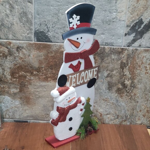Welcome Front Door Sign Christmas Decor Wooden Welcome Snowman Hand Painted - Picture 8 of 9
